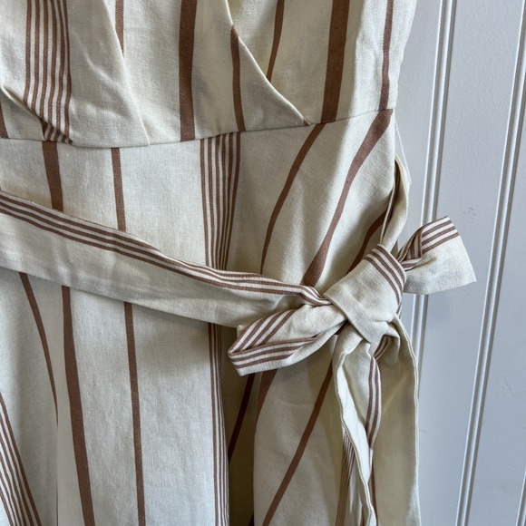 ModCloth Dress Women Size 2 Bow wrapped dress neutral ivory striped linen - Picture 5 of 14